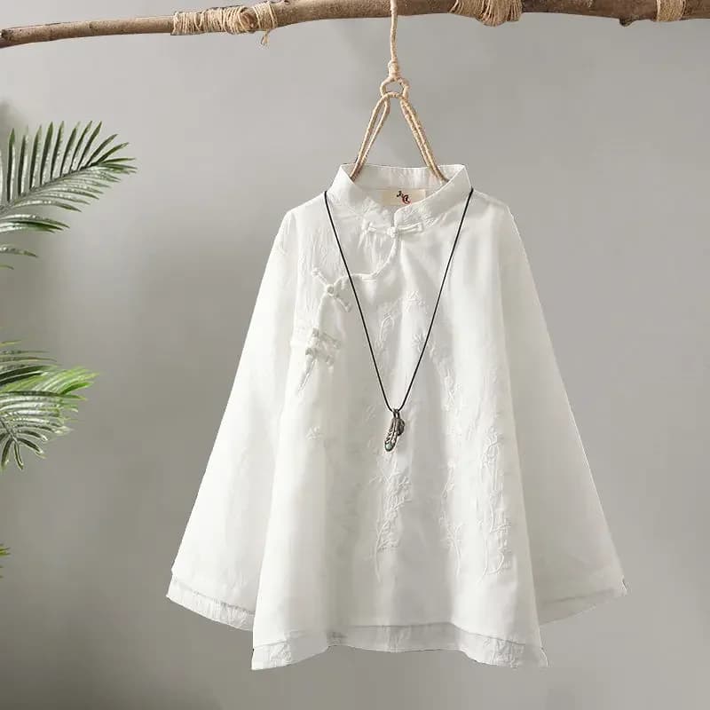 Zen Intent – chemise en coton brodée de style chinois artistique et vintage pour femmes, coupe ample
