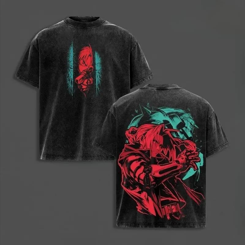 T-shirt imprimé Hot Anime Fullmetal Alchemist Edward Elric pour hommes et femmes, vêtements en coton