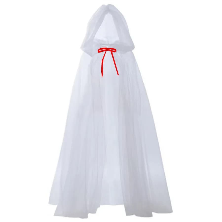 Cape à capuche blanche pour adulte, cape transparente, costume de sorcière, reine, cosplay pour Hall