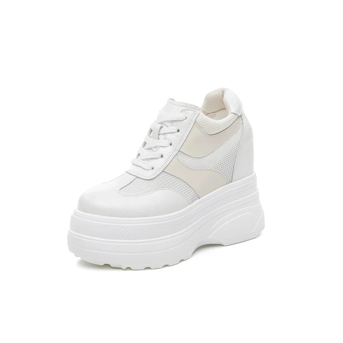 Baskets montantes en cuir blanc pour femme, talon de 11 cm, nouvelle collection printemps-été, respi