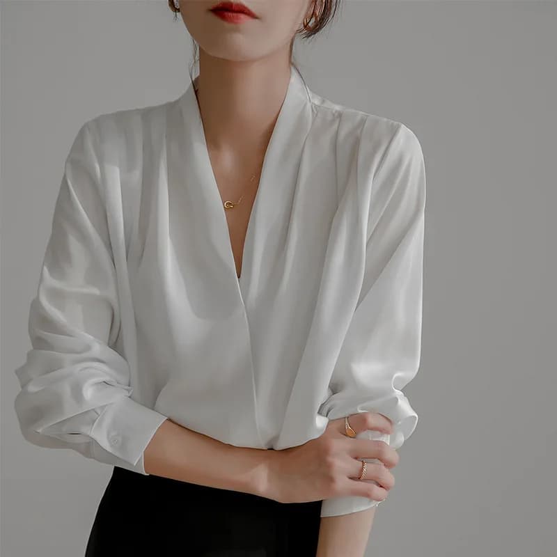 Chemise professionnelle vintage française blanche à manches longues pour femme, pour le printemps