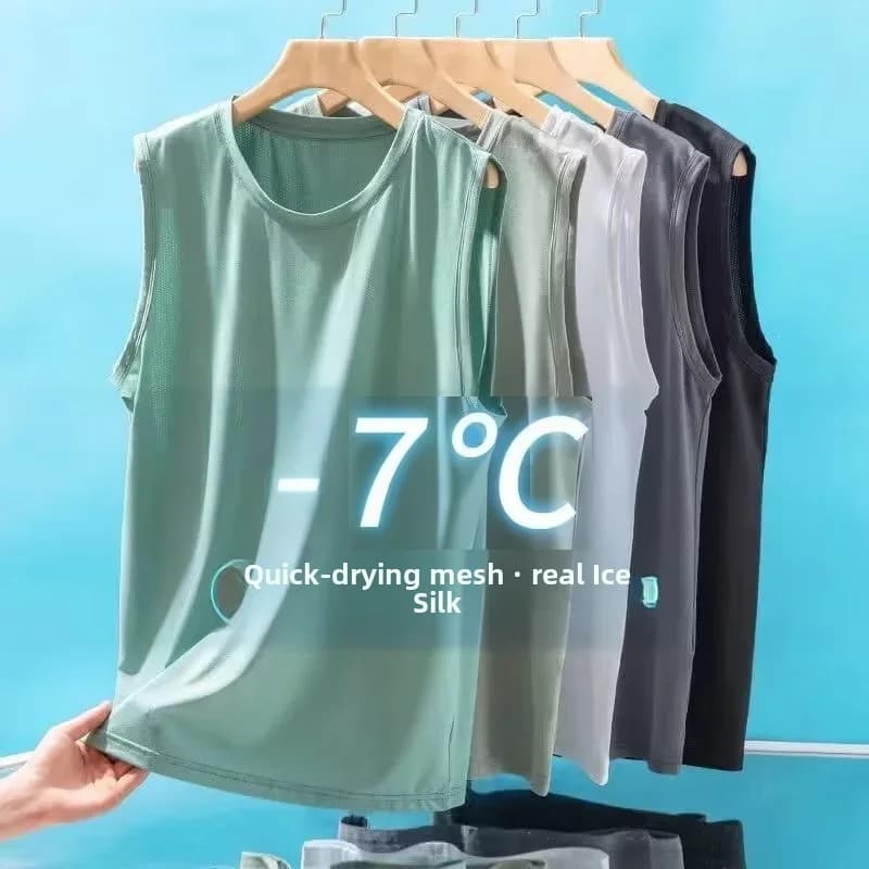 Gilet en maille de soie glacée pour hommes, vêtements de sport légers d'été, T-shirt sans manches, d