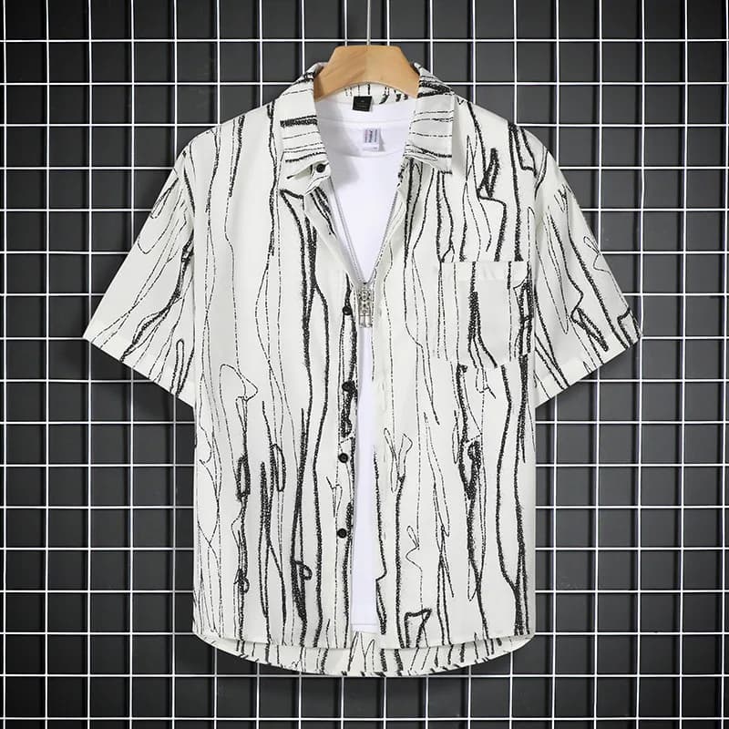 Battre la chaleur à la mode avec notre chemise noire à motifs pour hommes, chemise à manches courtes