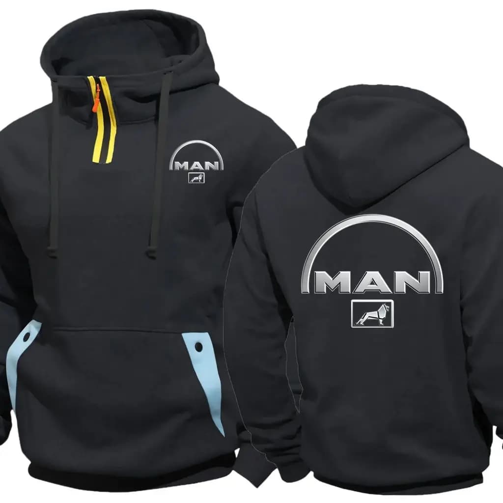 Camion homme voiture Logo marchandises Train Semi-Zip poche polaire à capuche hommes pull à capuche 
