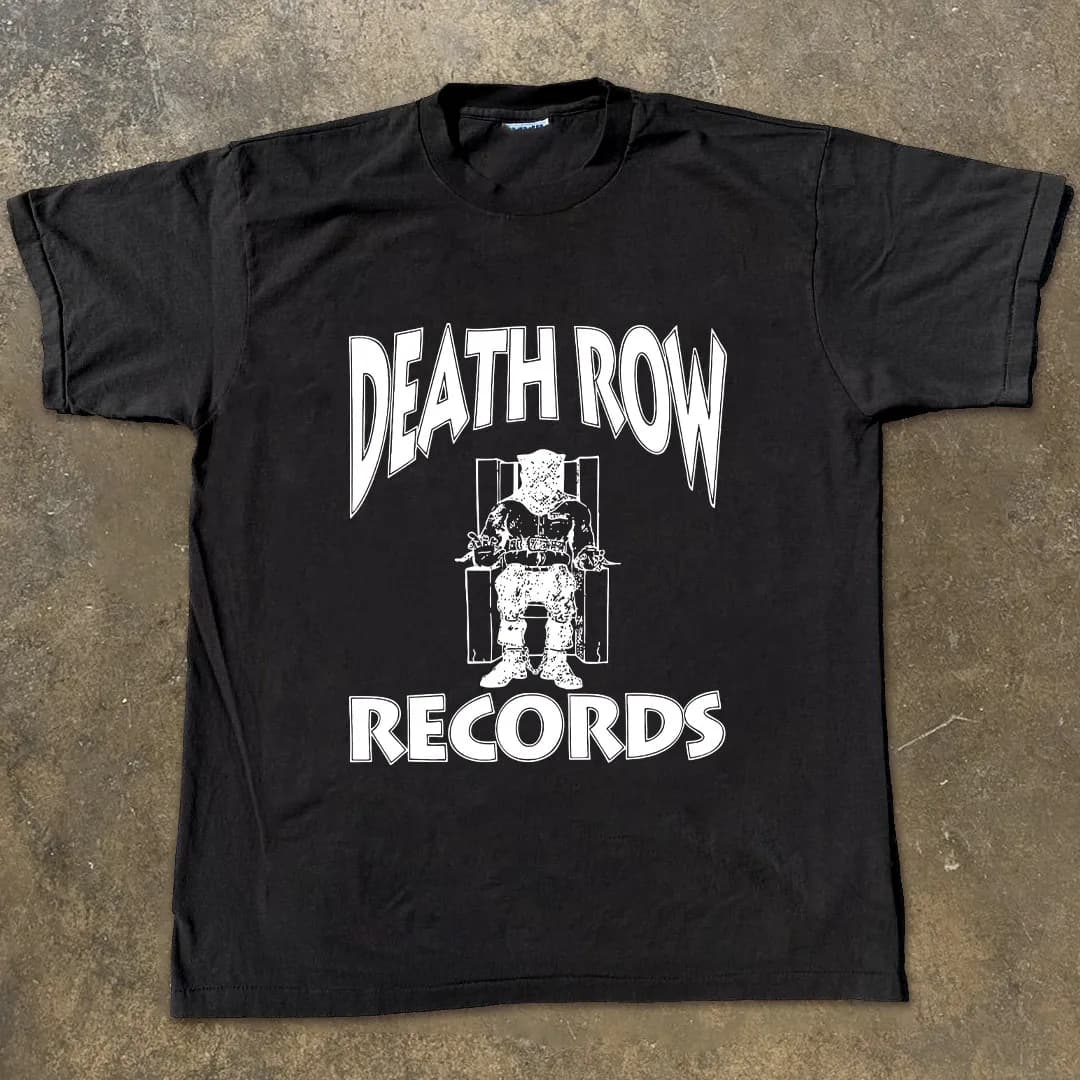 DEATH ROW RECORDS – T-shirt à manches courtes pour jeunes, style hip-hop et rap, en coton épais, col