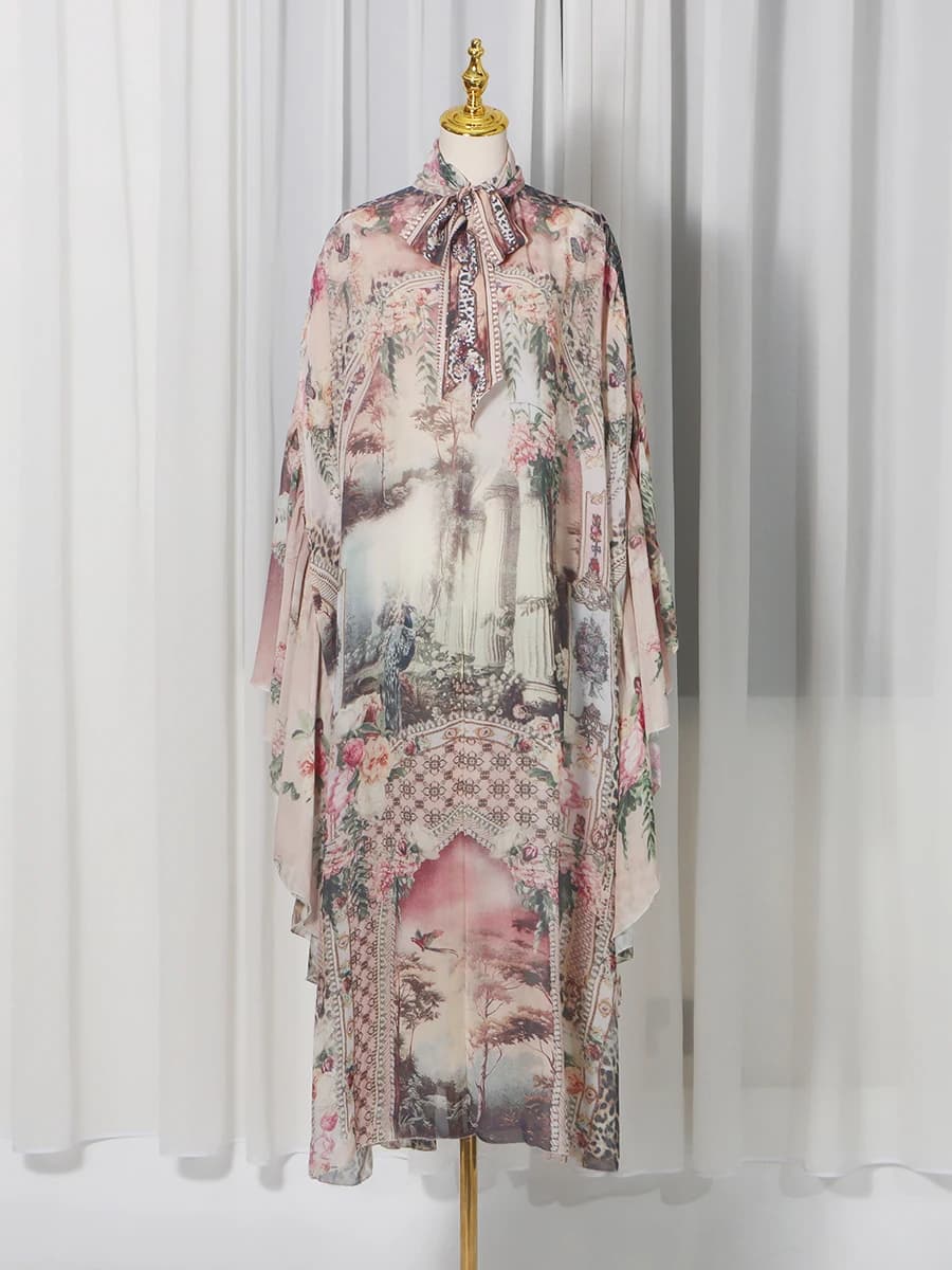 VGH Robes imprimées unies et assemblées pour femmes, col roulé, manches longues, style vintage éléga