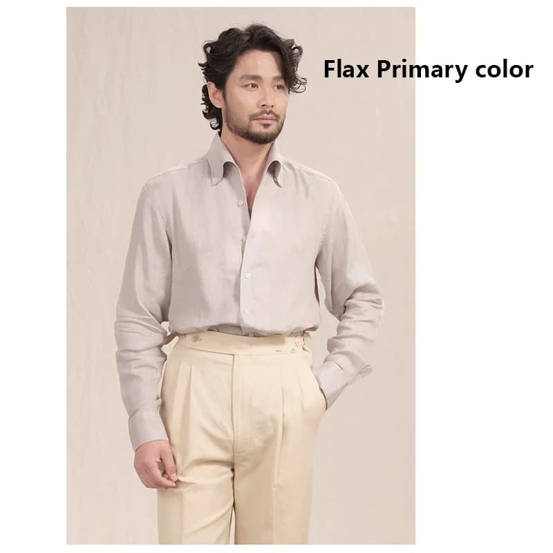 Chemise pour hommes haut de gamme en pur lin naturel - Blanc, simple, rafraîchissante, respirante et
