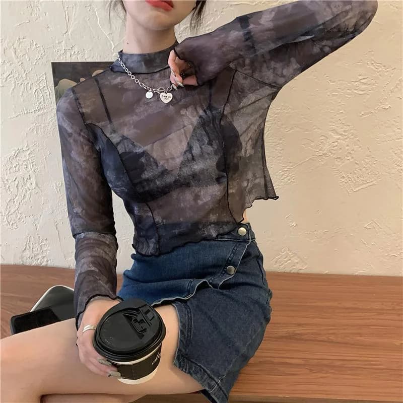 T-shirts à manches longues femmes cravate-teinture imprimé été résistant au soleil hauts courts mode