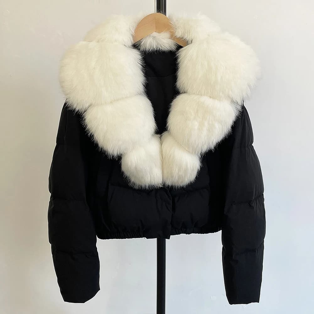 Vente en gros 2025 doudoune hiver court col détachable fausse fourrure col veste femmes épais 90% du