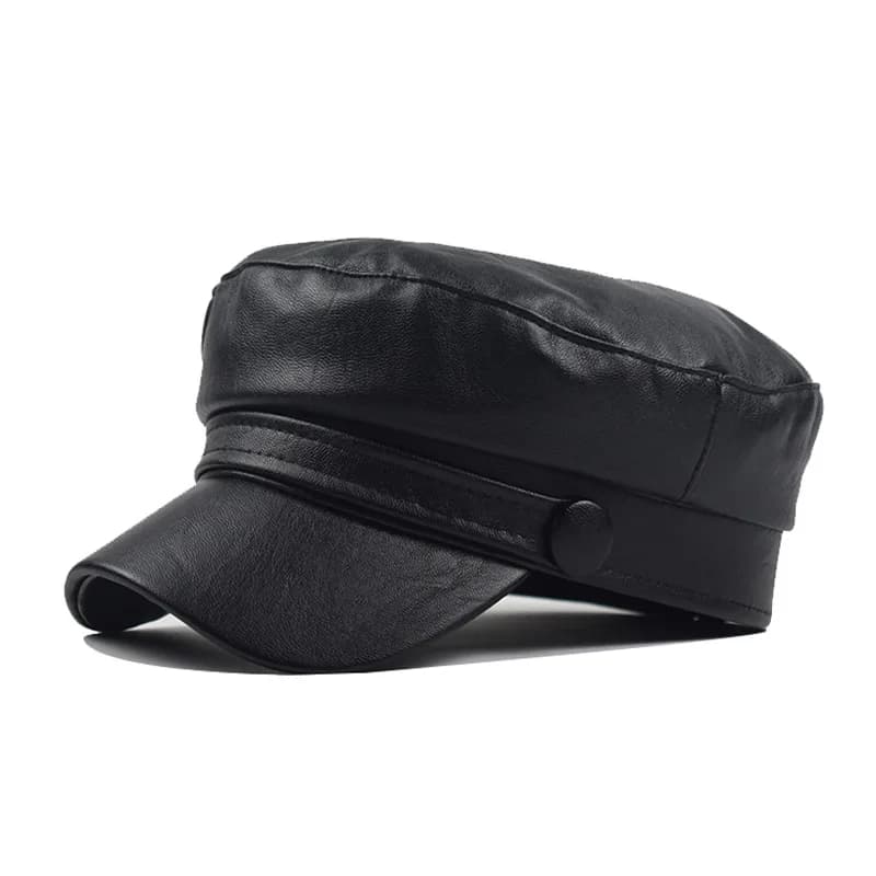 Casquettes militaires unisexes en cuir PU, chapeaux de marin pour femmes et hommes, noir et gris, ca