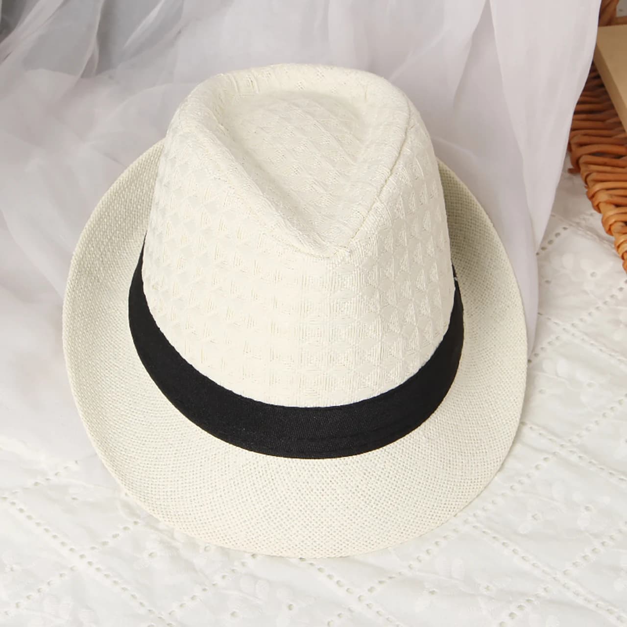 Chapeau de paille pour homme, tendance été, chapeau de soleil Panama pour la plage, couleur unie, av