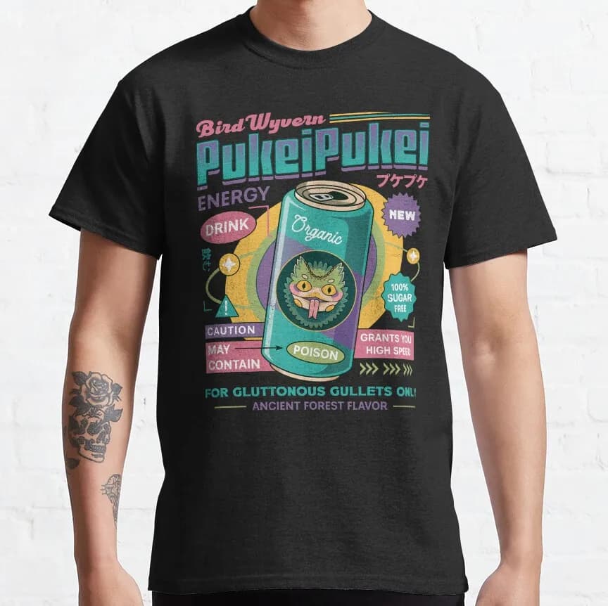 Pukei Pukei Energy Drink 80s Vintage Monster Hunter monde jeu vidéo MHW graphique t-shirts grande ta