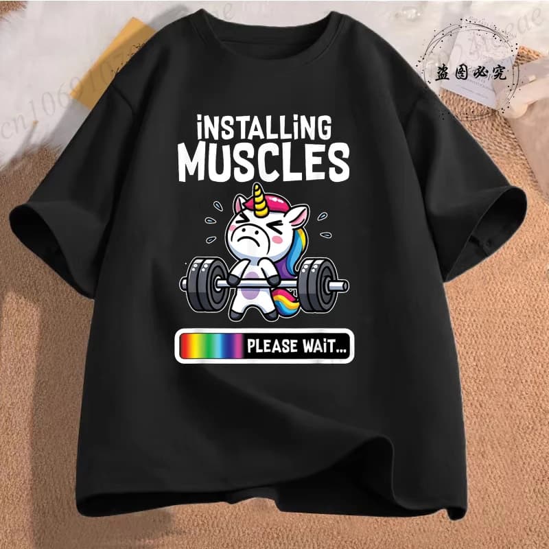 Installation des Muscles T-Shirt femme vêtements drôle gymnase licorne graphique T-Shirt Fitness ent