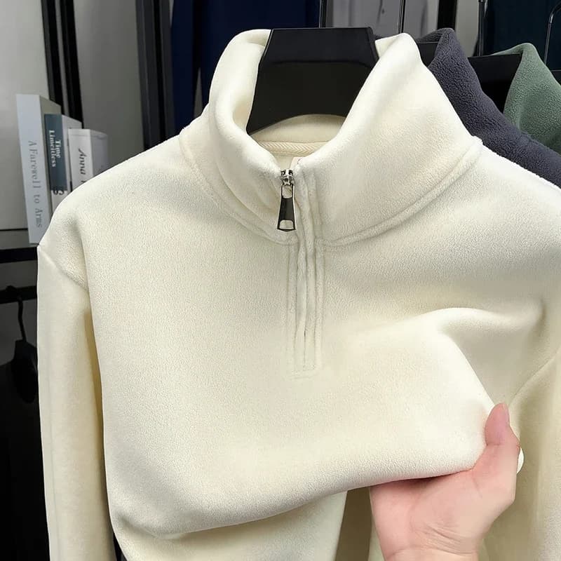 Sweat à capuche en velours pour hommes, manches longues, col haut, fermeture éclair, couleur unie, m