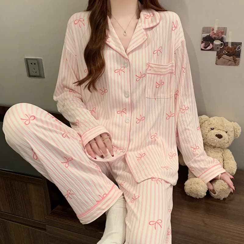 Printemps et automne nouveaux pyjamas pour femmes ensemble de vêtements de détente fille amour Cardi