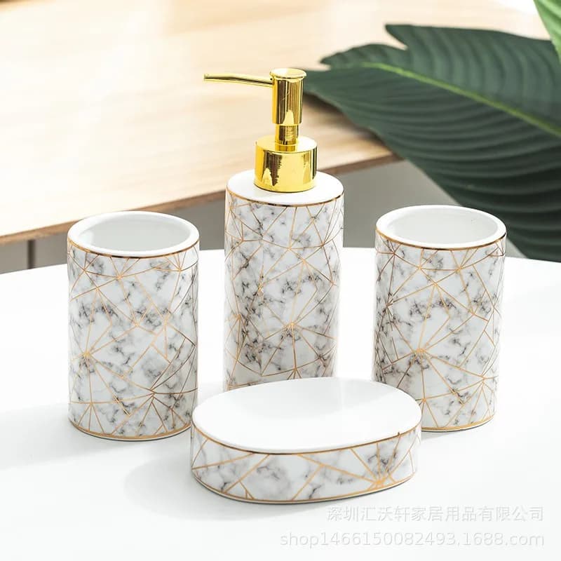 Ensemble de lavage de salle de bain en marbre, produits ménagers en céramique, porte-brosse à dents