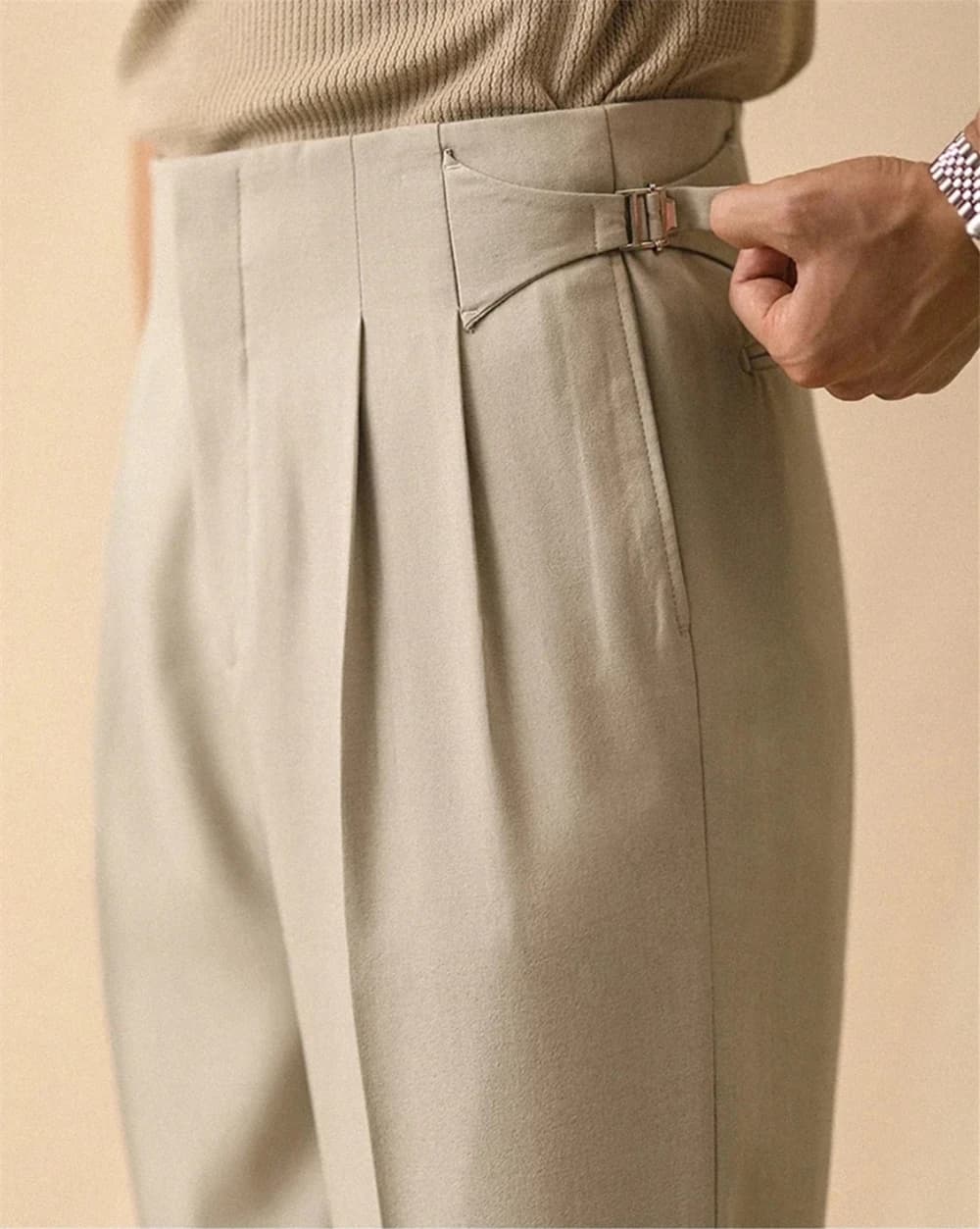 Hommes été pantalon droit Paris bouton Non repassage coupe ample affaires Naples pantalons décontrac