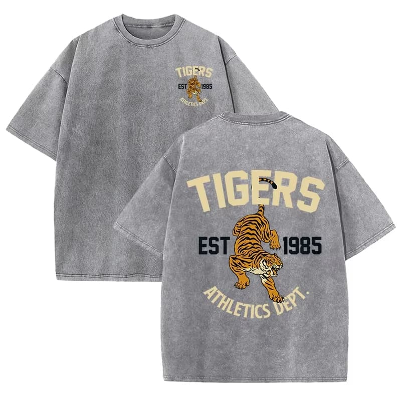 T-shirt de Sport imprimé tigre plus fort pour femme, vêtement d'été confortable, délavé, décontracté