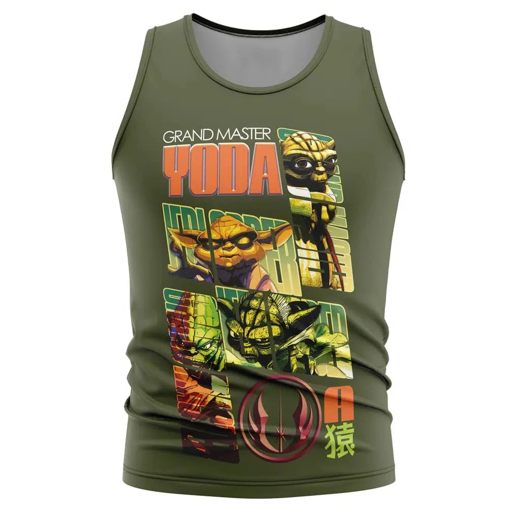 Débardeur Homme Vert Armée Sans Manches Motif Anime Grand Maître Yoda Star Wars pour Sport, Gym et S