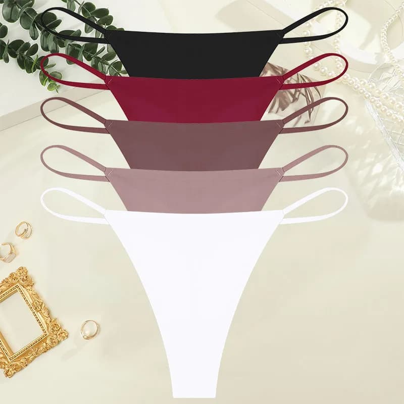 FINETOO Lot de 5 culottes string sans couture pour femme, taille basse, fines, confortables, douces,