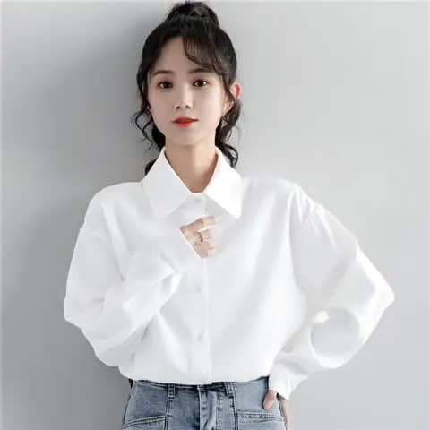Chemises à manches longues femmes Satin à volants boutonné Blouses manches lanternes à pois coupe aj