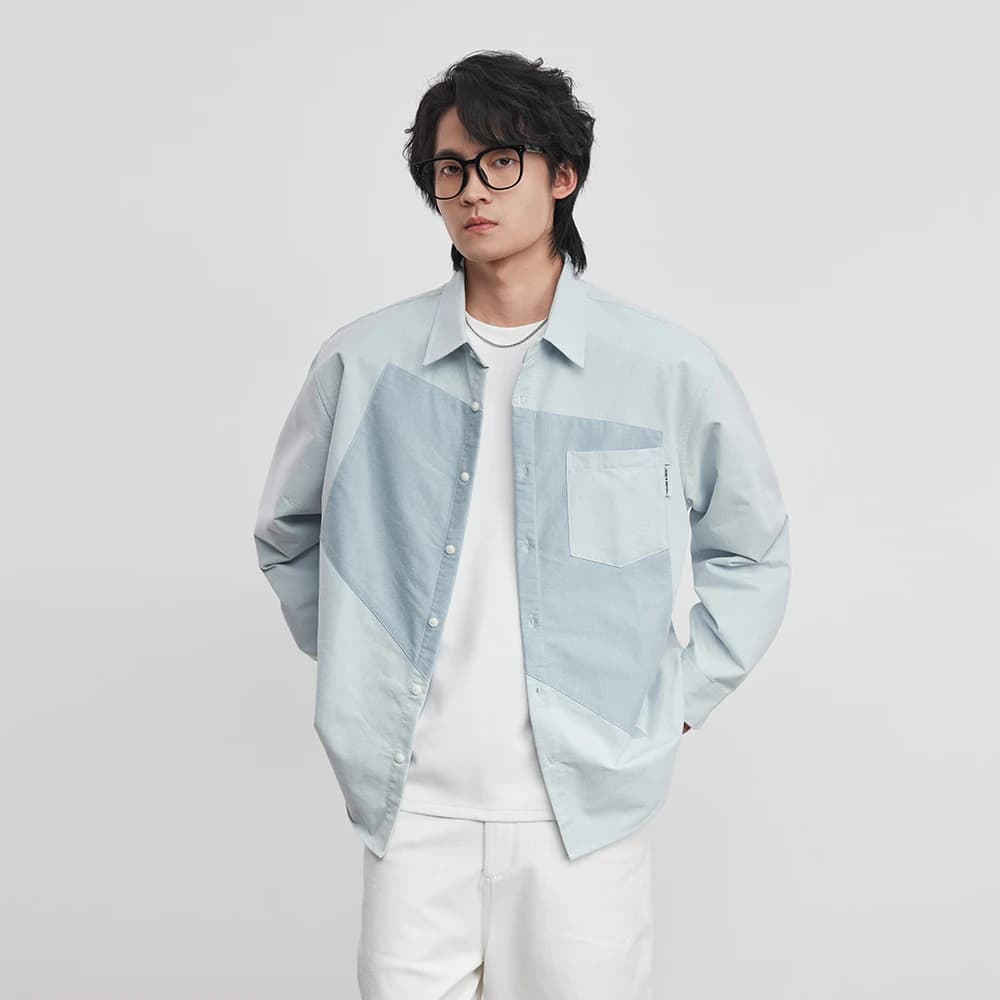 Chemise Géométrique Bicolore Homme 2026 Printemps et Automne Nouvelle Tendance Design Coréen Silhoue