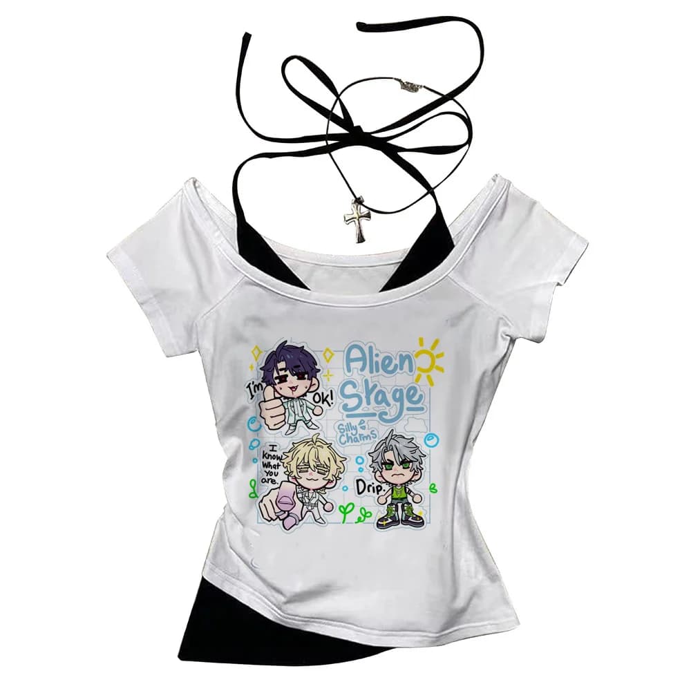 Alien Stage t-shirt femme hip hop Vintage graphique numérique anime chemise respirante confortable v