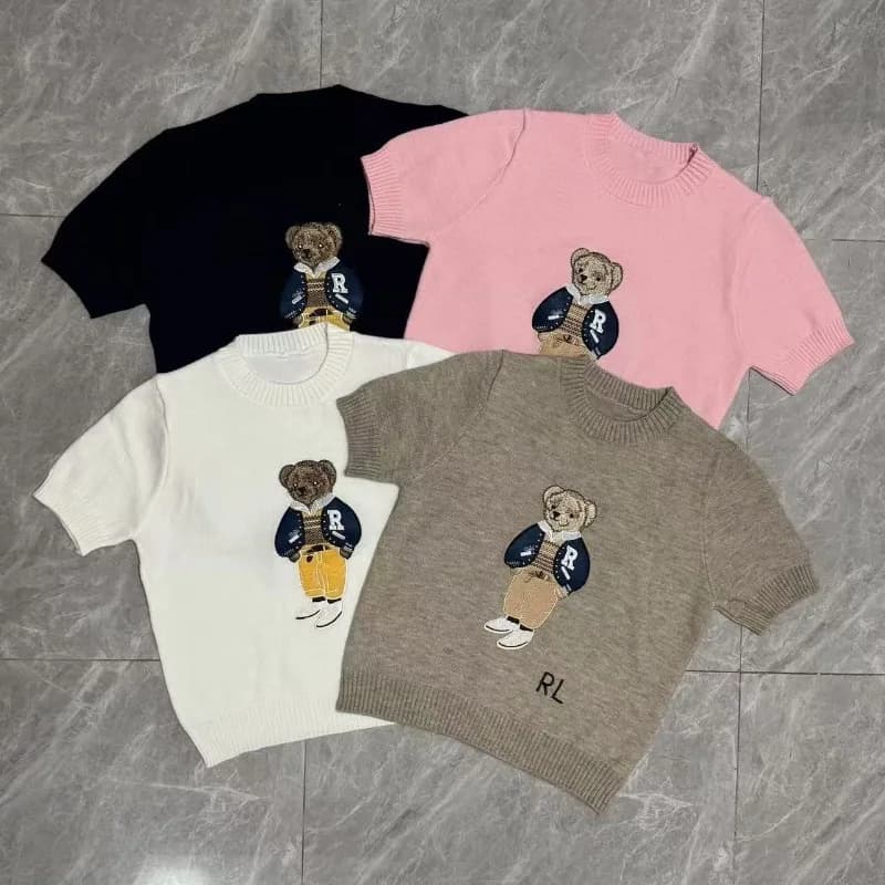 Pull en laine brodé à la main avec motif d'ours vintage, chemise tricotée élégante et polyvalente po