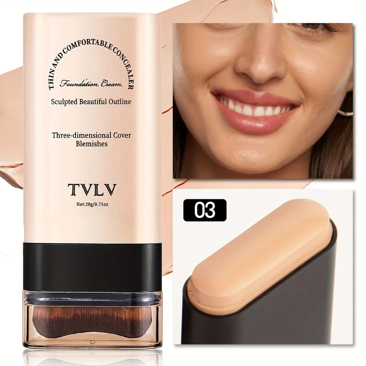 TVLV Stick de fond de teint hydratant en velours avec pinceau, correcteur longue tenue, crème de maq