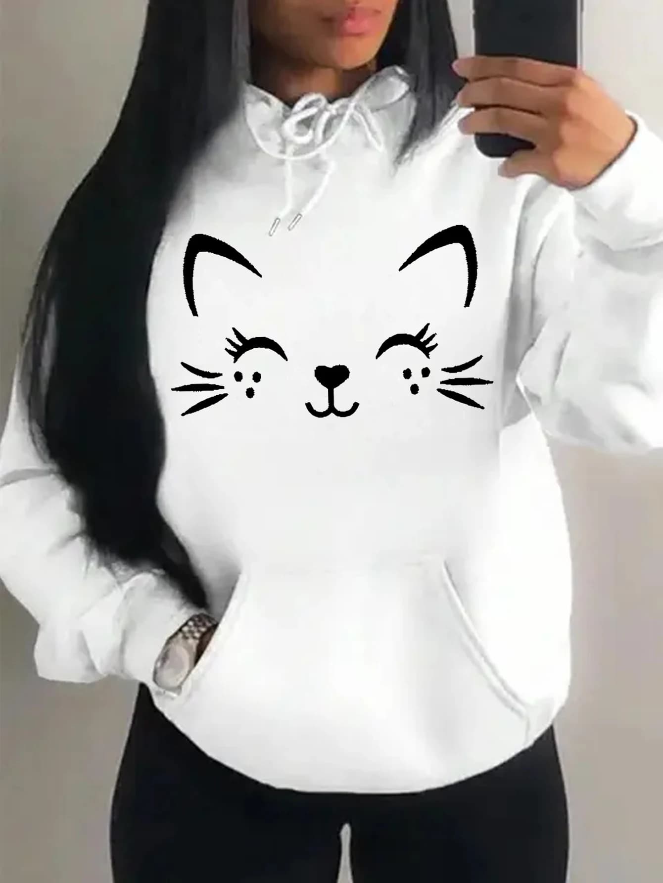 Simple mot chat motif heureux femmes sweats à capuche mode décontracté Streetwear personnalité Hip H