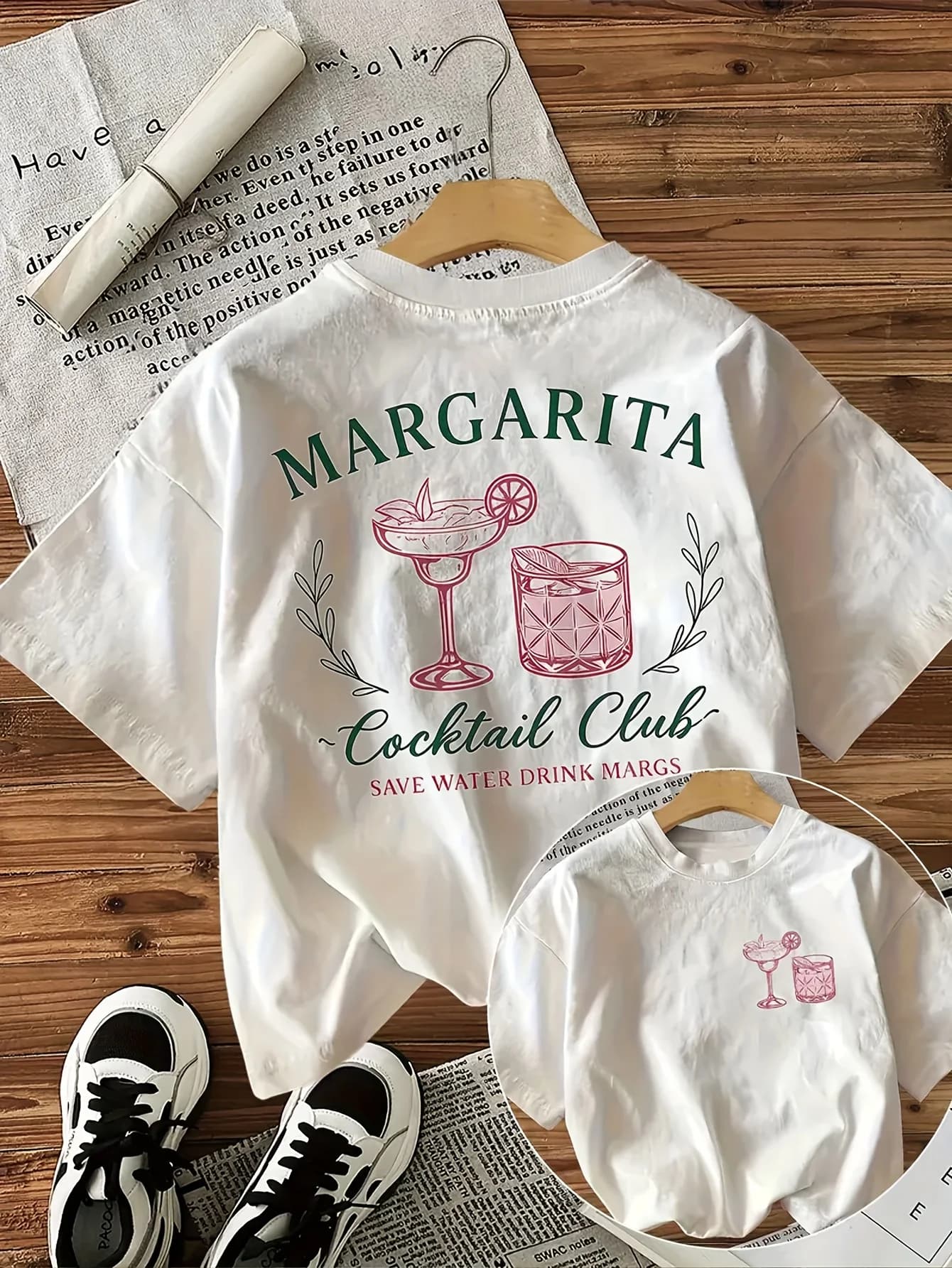 T-shirt vintage pour femme pour soirée cocktail - Haut à manches courtes avec imprimé Margarita doub