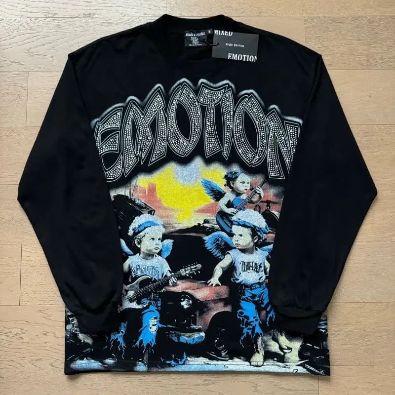Mixed Emotion Clothing American Streetwear Tracksuit Angel Print Hot Diamond Trendy Sportswear Casua