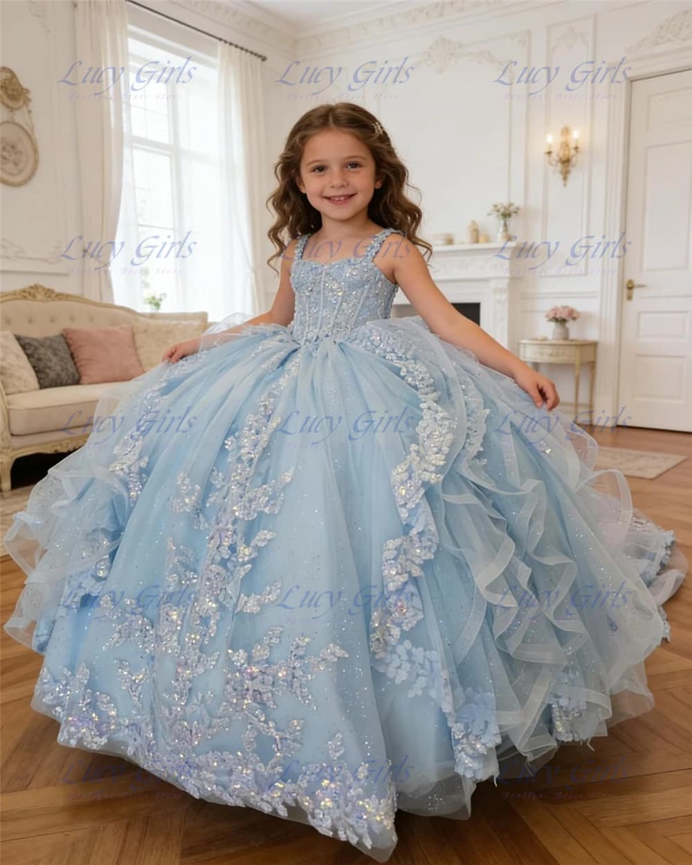 Robe de demoiselle d'honneur de luxe avec appliques en dentelle et volants, robe de bal superposée à