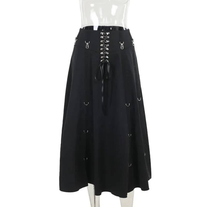 Goth Dark Acubi mode noir Swing a-ligne jupe Punk Grunge métal boucle Streetwear femmes bandes jupes