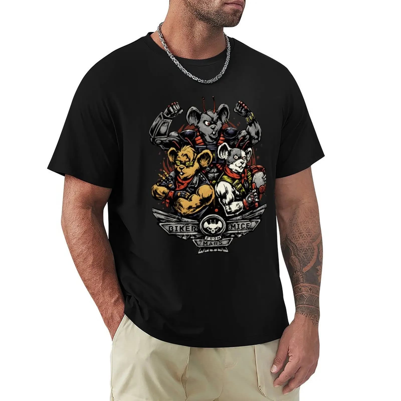 T-shirt en coton avec souris de motard pour hommes, t-shirts graphiques, chemises de créateurs vinta