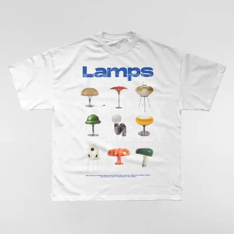 T-shirt imprimé avec lampes modernes du milieu du siècle des années 90, rétro, Vintage, tendance, St