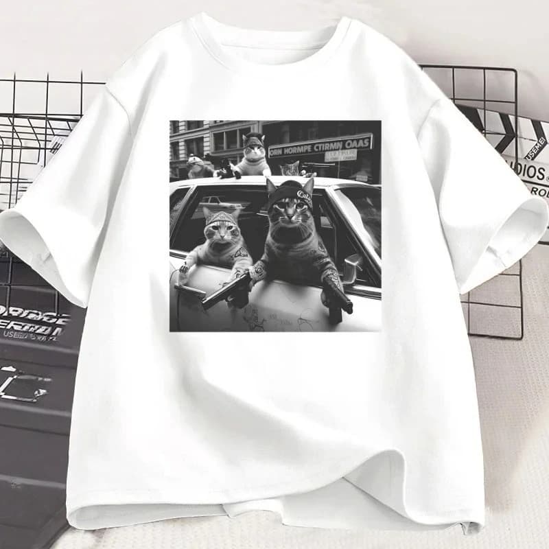 T-shirt Fun Cat Gang, t-shirt sarcastique pour hommes et femmes, t-shirts graphiques Meme, col rond,