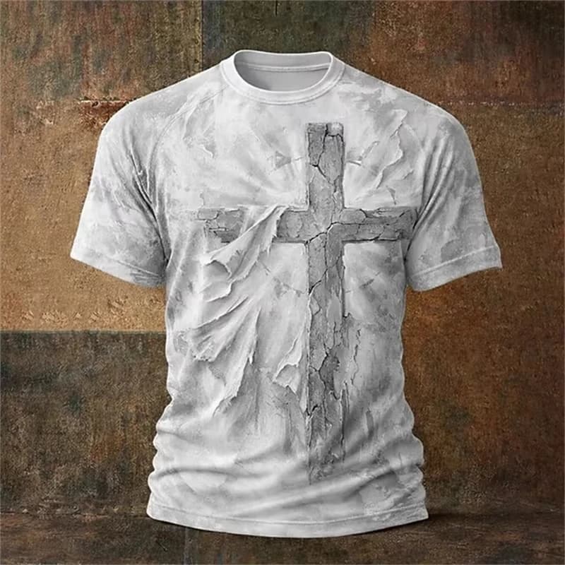T-shirt pour homme chrétien, t-shirt ample d'été, style gothique, croix de Jésus-Christ, impression