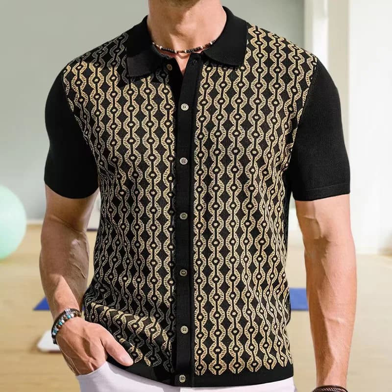 Polo en tricot de luxe pour hommes, mode, boutons rayés, motif géométrique imprimé, Cardigan à manch