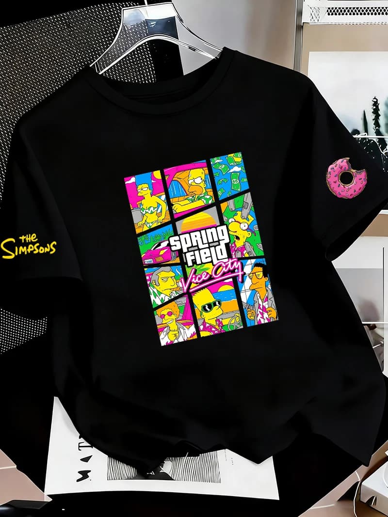 T-shirt d'été pour hommes et femmes, 100% coton, dessin animé Simpson, manches courtes, pour couple,