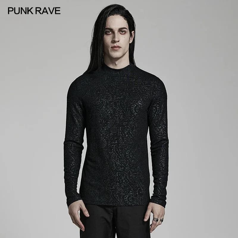 PUNK RAVE-T-shirt gothique à col roulé pour homme, manches longues, imprimé simple, punk, beau, cool