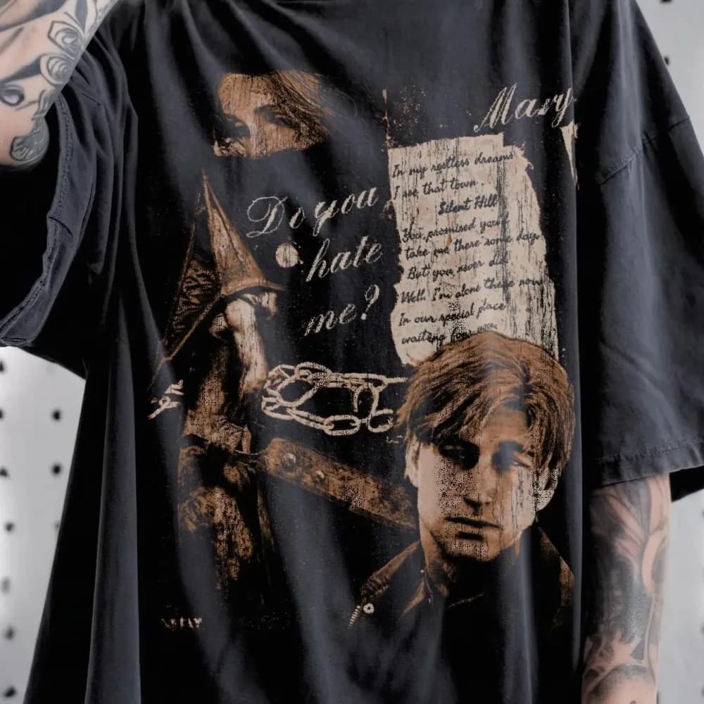 T-shirt à motif tête triangulaire Silent Hill 2, T-shirt rétro pour hommes, nouveau style d'été, T-s