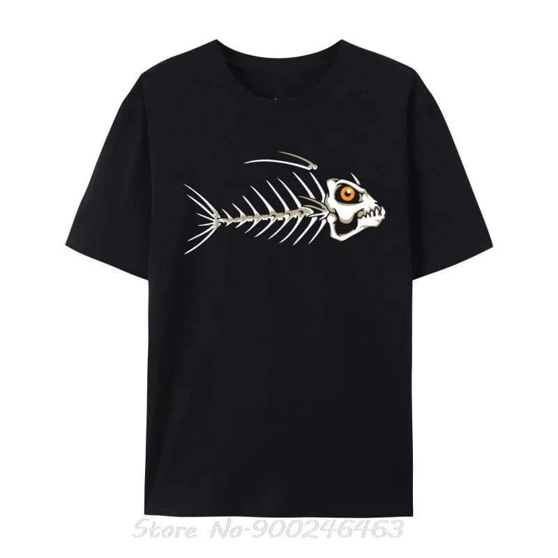 Poisson squelette os personnalisé plaine drôle T-Shirts coton t-shirt pour fête T-Shirts surdimensio