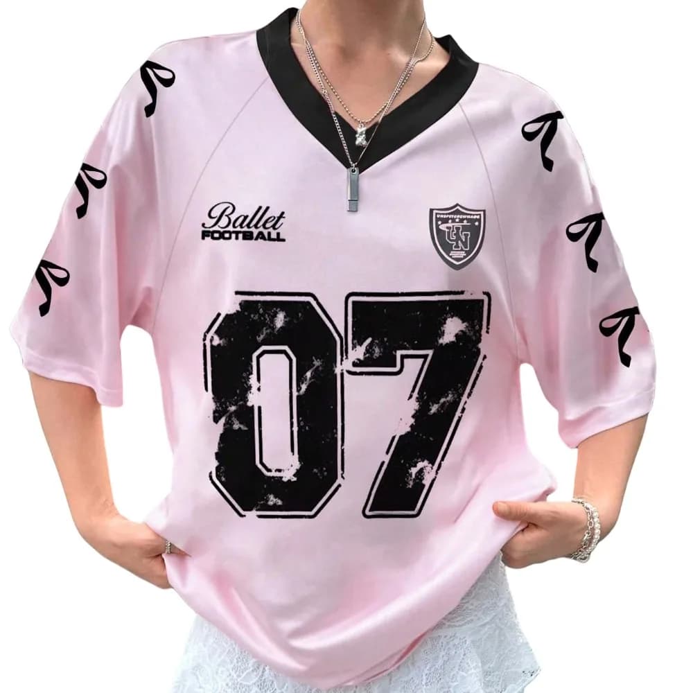 T-shirts de sport et de tennis à col en V pour femme, grande taille, imprimé numéroté, coupe courte,