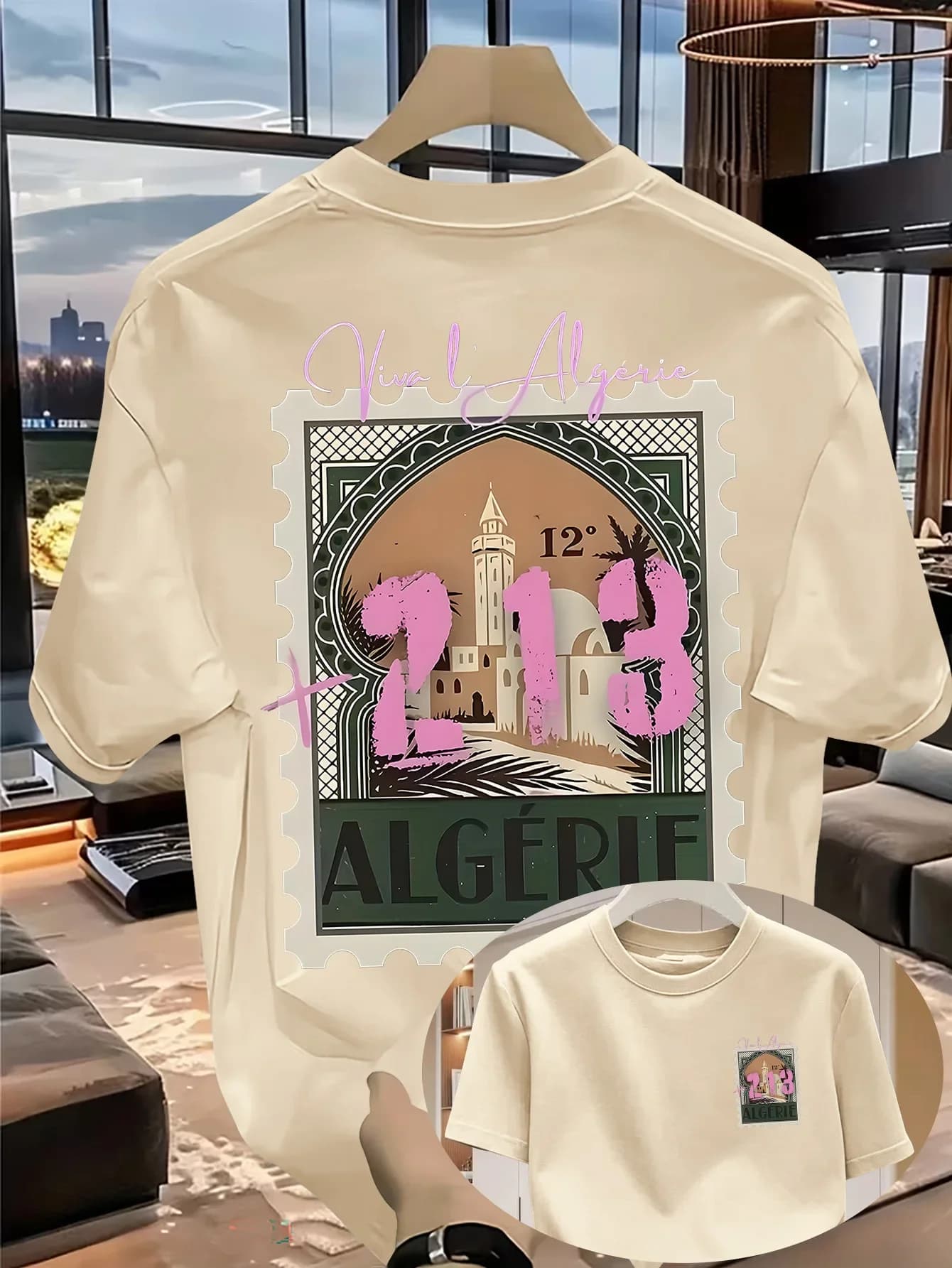 T-shirt Homme Fierté Algérienne 100% Coton avec Motif « ALGERIE +213 » Respirant pour l'Été et les V