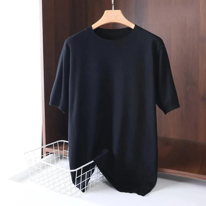 T-shirt en laine mérinos super fine pour hommes, tricoté, col rond, respirant, cachemire fin, manche