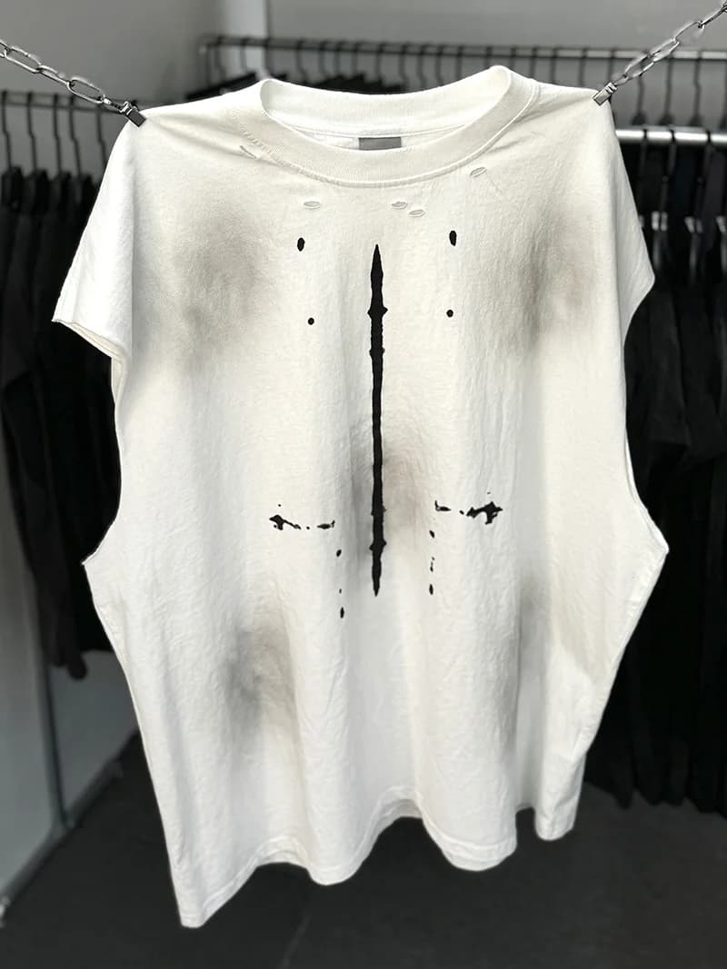 Sans manches Saint réservoir T-shirt hommes femme rétro trou lavé vieux Streetwear bonne qualité sur