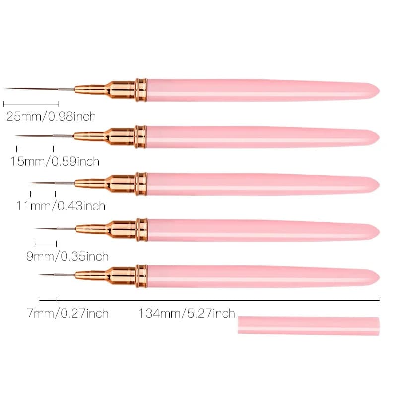 Ensemble de pinceaux à ongles fins pour Nail Art, pinceaux à doublure, peinture acrylique, N64., 5 p