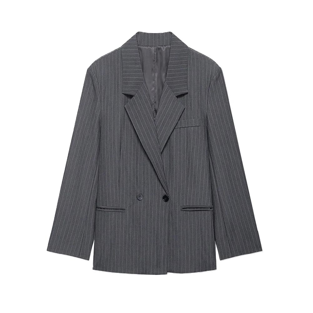 Manteau Blazer rayé surdimensionné pour femmes, Style vieil argent, manches longues, poches avant, C