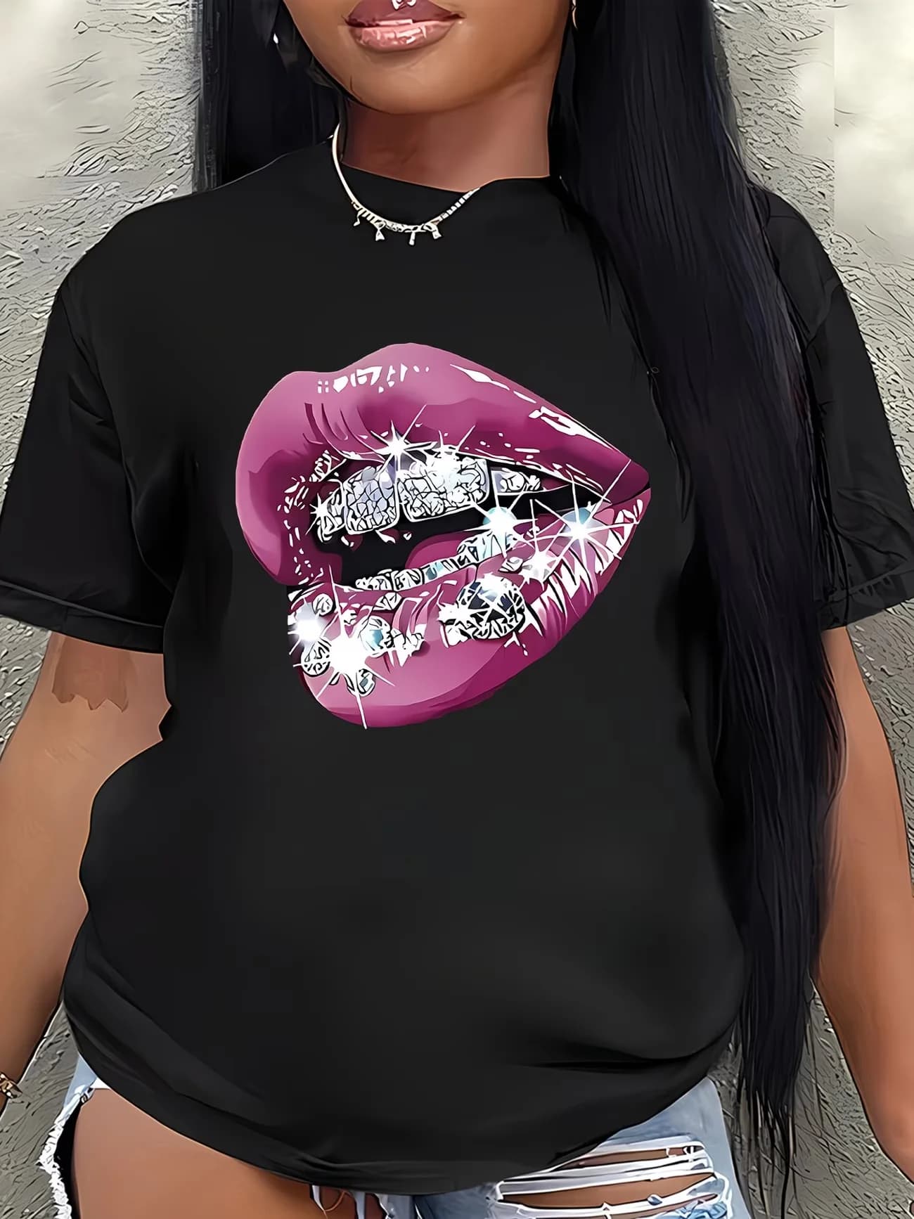 T-shirt graphique lèvres sexy pour femme, mode estivale, manches courtes, col rond, coupe ample, déc